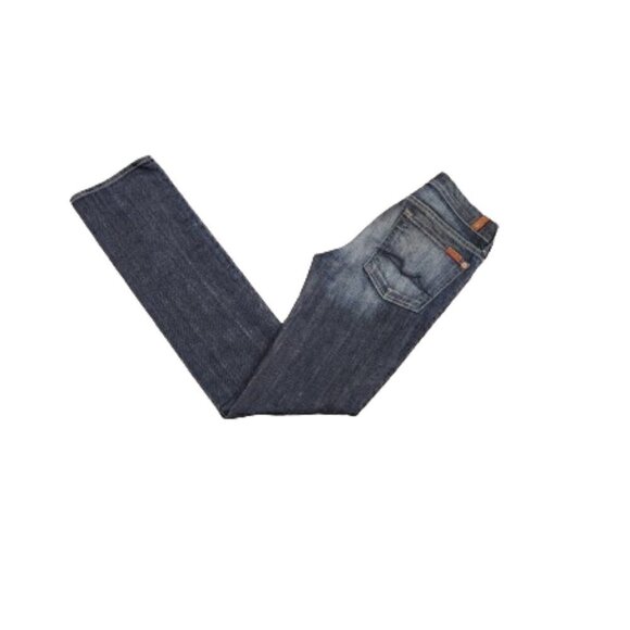 7 For All Mankind Mid-Rise Ripped Knees Straight Jeans - Picture 5 of 6